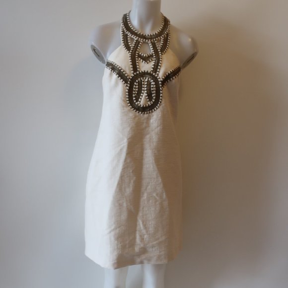 Trina Turk Dresses & Skirts - Womens Trina Turk Cream Beaded Halter Pencil Dress 8 *